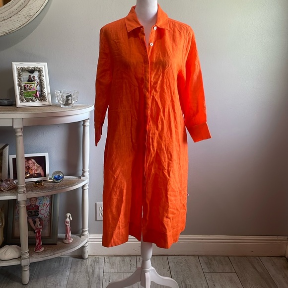 Perlavera Dresses & Skirts - [Perlavera] Orange Linen Button Down Dress - Size Small NWT